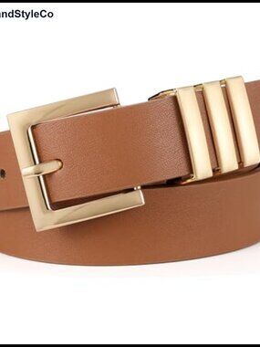 Plus Size PU Leather Belt with Square Gold Buckle Women